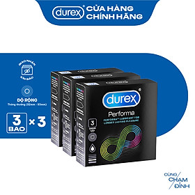 Bộ 3 hộp bao cao su Durex Performa kéo dài thời gian, size 52mm, 3 bao/hộp