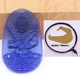 Mặt dây chuyền Phật Hư không tạng pha lê xanh dương 3.6 cm kèm vòng cổ dây dù đen + móc inox vàng, Phật bản mệnh, mặt dây chuyền phong thủy