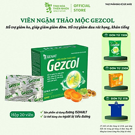 Viên ngậm thảo mộc Gezcol Hỗ trợ giảm ho, giảm đờm, giảm đau rát họng, khản tiếng (Hộp 20 viên)  - Genat