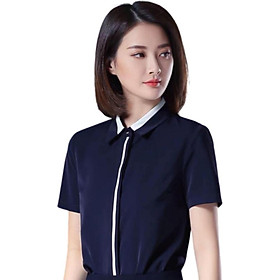 Áo sơ mi nữ công sở ngắn tay phối viền nút cao cấp