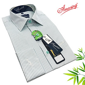 Áo sơ mi nam vải bamboo thương hiệu Amazing, kẻ sọc đứng form truyền thống, tay dài, vạt bầu