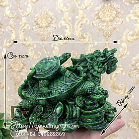 Mua Tượng đá long quy _ Rùa đầu rồng trang trí phong thủy - Long quy cõng rùa con - Dài 20cm - Xanh Lục Bích