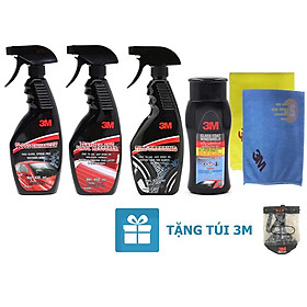 Bộ 5 sản phẩm 3M chai xịt bảo dưỡng nội thất 39040LT, bảo dưỡng lốp 39042LT, tăng độ bóng sơn 39034LT, chống bám nước kính xe 08889LT và khăn lau chuyên dụng SQ21 (màu ngẫu nhiên) tặng túi 3M