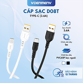 Mua Dây Cáp Sạc Nhanh Type-C VDENMENV D08T (3.6A) Chuyển Dữ Liệu  Chất Liệu Ép Nhựa 2 Đâù Dây-Hàng Chính Hãng