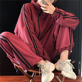 Set Bộ Thể Thao Unisex Áo Khoác Tay Dài Quần Jogger Dài Màu Đỏ Cao Cấp - MM