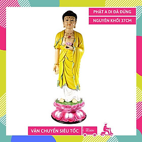 Tượng lớn phật A Di Đà đứng nguyên khối đế sen vẽ màu áo vàng - Cao 37cm