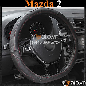 Bọc vô lăng D cut xe ô tô Mazda 2 volang Dcut da cao cấp - OTOALO - Đen chỉ đỏ