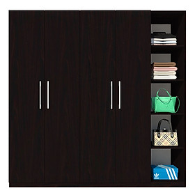 Tủ quần áo gỗ MDF Tundo 4 cánh 5 ngăn màu nâu đậm 220 x 55 x 220cm
