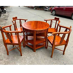 Bộ bàn trà 4 ghế ,bộ bàn trang trí phòng khách gỗ hương ,bộ bàn ghế góc gỗ hương đá cao cấp kích thước bàn tròn 80 cm cao 70 cm.