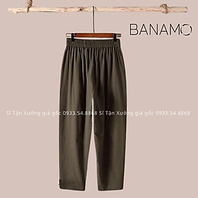 Quần đũi nữ cạp chun Banamo quần baggy đũi lưng thun chất đũi nhẹ mát (9 màu) đen trắng kem xanh than rêu nâu vàng 823
