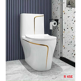 Mua Bàn cầu liền khối màu trắng chỉ vàng nhập khẩu cao cấp