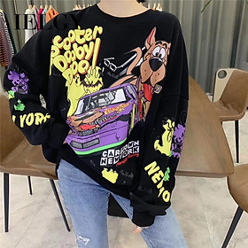 Áo Sweater Cổ Tròn Dáng Rộng In Họa Tiết Hoạt Hình Xinh Xắn Cho Nữ
