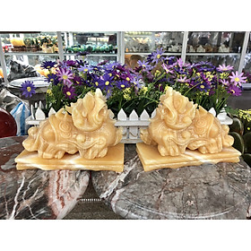 Mua Cặp Tỳ Hưu phong thủy đá ngọc hoàng long có đế - Dài 20 cm