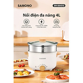 Mua Nồi điện đa năng SAMONO SW-DG01S Dung tích tổng 4 lít Lớp chống dính ceramic kim cương Công suất 150 -600 W Xửng hấp inox HÀNG CHÍNH HÃNG