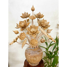 Mua 1 Bình hoa sen 21 cành  trang trí phòng thờ  phòng khách bằng gỗ ngọc am để mộc lên tuyết thơm phức đẹp long lanh