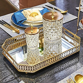 Mirrored Crystal Vanity Tray - Ornate Decorative Tray for Perfume, Jewelry and Makeup(Gold)