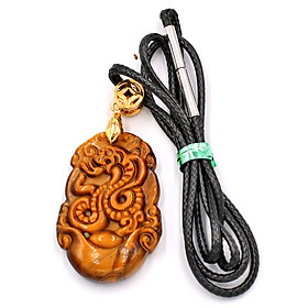 Vòng cổ khắc hình tuổi Tỵ - đá mắt hổ 3.6cm DEMHCG9 - dây đen - linh vật tuổi Tỵ