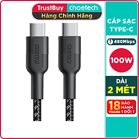 Dây Cáp Sạc Type-C to C 100W Dài 2M CHOETECH XCC-1027 Sạc Nhanh Dành Cho Macbook, Laptop, Smartphone, Tablet - Hàng Chính Hãng