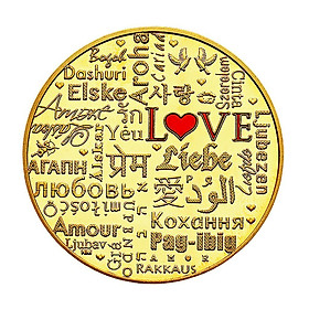 Commemorative Coin, Love Pattern In Multilanguage, Expression Love In World Language Gift For Christmas Wedding Valentine's Day In Gold