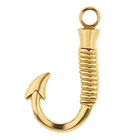 Fish Hook Pendant Cremation Urn Ashes Keepsake Memorial Necklace Gold
