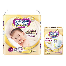 Tã Dán Siêu Mềm Bobby Extra Soft Dry Gói Siêu Lớn S-74 Miếng (4-7kg) Tặng 6 Miếng Tã Quần Cùng Size
