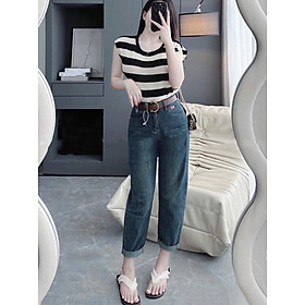 Quần Jean Baggy Xắn Gấu Lưng Cao
