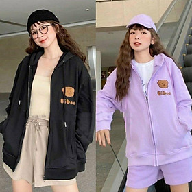 Áo khoác nỉ, áo khoác hoodie nữ THÊU GẤU cực đẹp shopmap