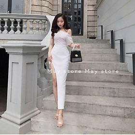 Đầm body kim sa lệch vai thiết kế