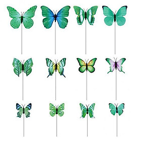 2X 12 Pieces Garden Yard Planter Butterfly Stakes Lawn Decor Ornaments Green
