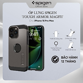 Ốp lưng cho iPhone 15 Pro Max Spigen Tough Armor Magfit tương thích sạc không dây - Hàng chính hãng