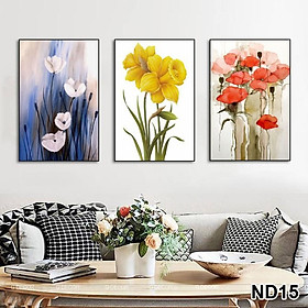 Tranh treo tường CAO CẤP 3 bức phong cách hiện đại Bắc Âu 08, tranh hoa trang trí phòng khách, phòng ngủ, phòng ăn