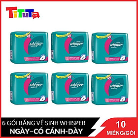 Combo 6 Băng Vệ Sinh Whisper Wings Có Cánh Ngày Vừa Gói 10 Miếng