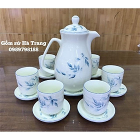 Bộ bình ly gốm sứ Bát Tràng cao cấp Hoạ tiết trúc