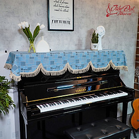 Mua Khăn Phủ Đàn Piano Xanh  Họa Tiết Kẻ Ô Phối Chữ Moment KU-030