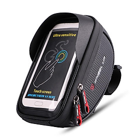 Túi đựng đồ để tay lái dành cho xe đạp, đựng điện thoại, có bọc màn hình cảm ứng, chống nước, chống sốc-Màu đen