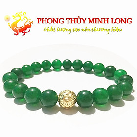 Vòng tay đá Mã Não Xanh 3A mix 1 hạt kim tiền Vàng hợp mệnh Hỏa và Mộc