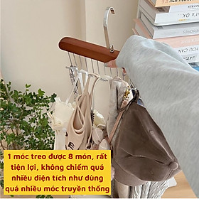 Móc treo áo 2 dây bra đa năng tiện lợi giá treo 8 mắc bằng gỗ treo áo lót cà vạt thắt lưng túi xách gọn tủ quần áo