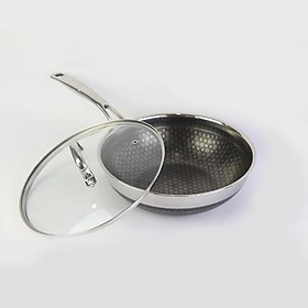 Chảo sâu lòng chống dính 2 mặt Inox 3 lớp đúc liền Kimscook Noon Song 28cm đáy từ kèm vung kính