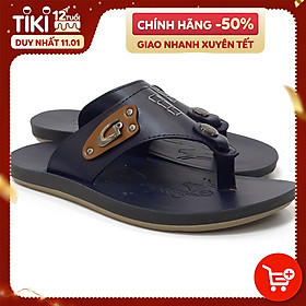 Dép da nam DUWA TNT011S - Hàng chính hãng - Đế đúc xỏ ngón - Xanh đen - 39
