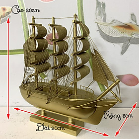 [Đã lắp ráp sẵn] Thuyền gỗ mô hình trang trí phong thủy thuận buồm xuôi gió - Le Belem Pháp Dài 20cm - Vàng Ánh Kim