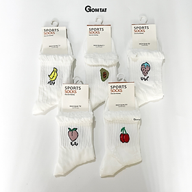 Tất Nữ Cổ Lửng Tai Bèo GOMTAT Họa Tiết Trái Cây, Vớ Nữ Cổ Trung Chất Liệu Cotton Cao Cấp Thoáng Khí - LISU20-LUNG-TAIBEO-TRAICAY - 1 Đôi Ngẫu Nhiên