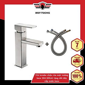 Mua Vòi lavabo chậu rửa mặt vuông inox 304 SNL41 tặng đôi dây cấp nước inox