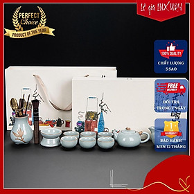 Mua (Tặng kèm dụng cụ trà đạo) Bộ ấm chén uống trà cao cấp Men rạn  Bộ ấm chén trà đạo phong cách Nhật Bản  Bộ ấm chén cao cấp