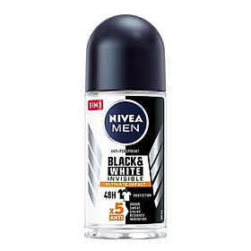 Lăn Ngăn Mùi NIVEA MEN Black&White Ngăn Vệt Ố Vàng Vượt Trội - Hương Mạnh Mẽ (50 ml) - 85392