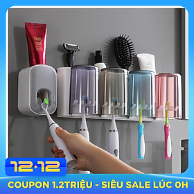 Bộ dụng cụ nhả kem đánh răng tự động 4 cốc và giá treo bàn chải đa năng HT SYS-ECOCO-E1922-chất liệu ABS cao cấp