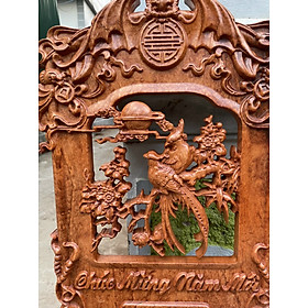 Đốc lịch treo tường khắc đôi chim uyên ương bằng gỗ hương đá kt 40×80×3cm