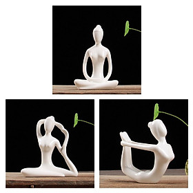 3x Ceramic Yoga Figure Ornament Statue Sculpture for Zen Garden Home Decor