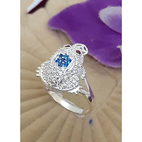 Nhẫn nữ bạc hình con cóc gắn đá xanh ngậm kim tiền bạc -QTNU6(bạc)