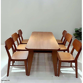 Bộ bàn ăn ghế gỗ xoan đào bộ 6 ghế chân vát 80cm x 1m6
