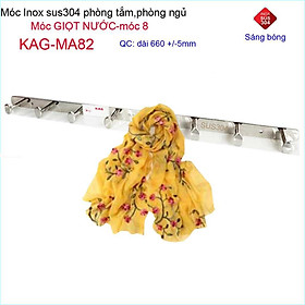 Móc giọt nước treo quần áo inox 304 cao cấp dày, móc Kace 8 móc treo đồ nhà tắm KAG-MA82